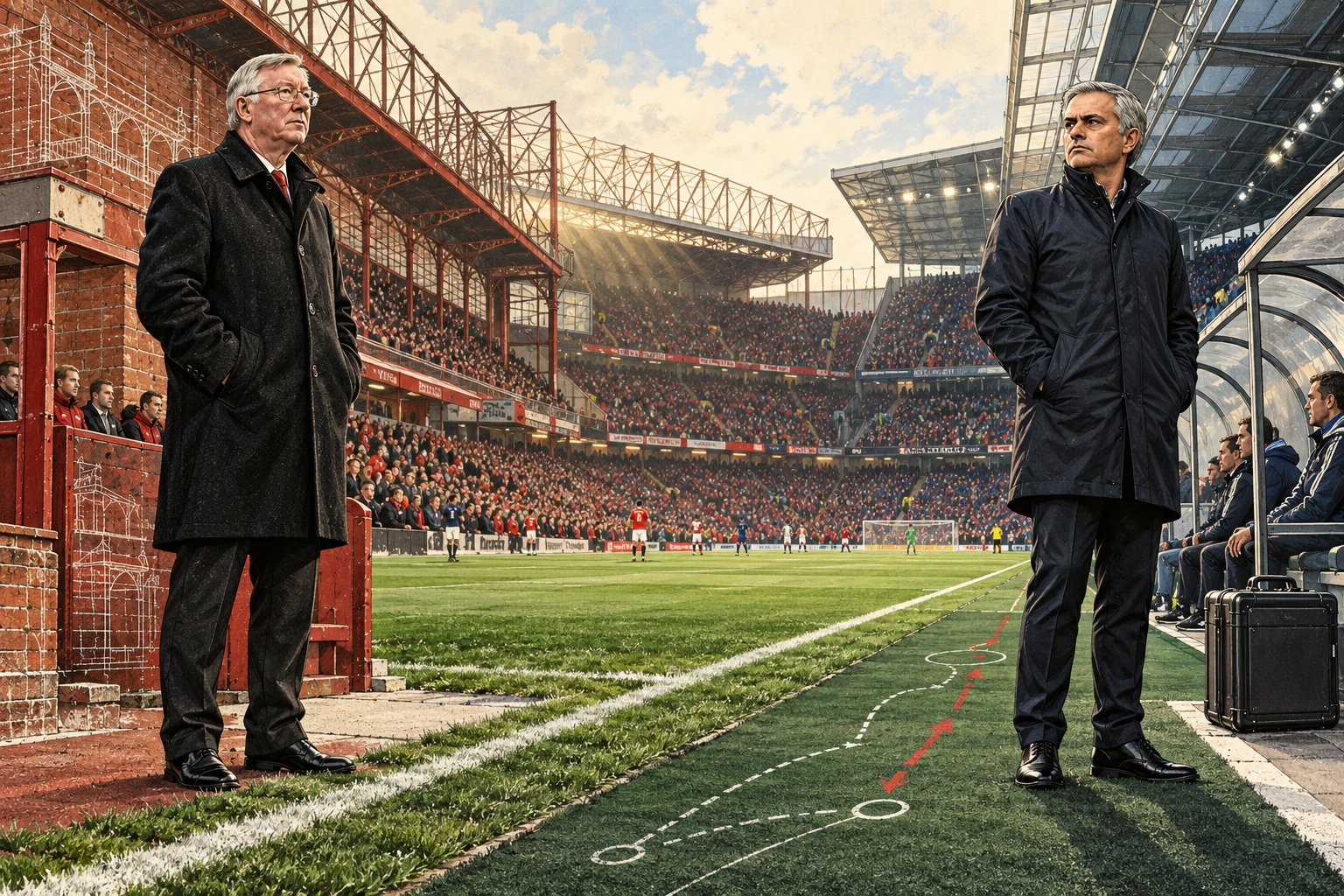 Ferguson and Mourinho on the touchline